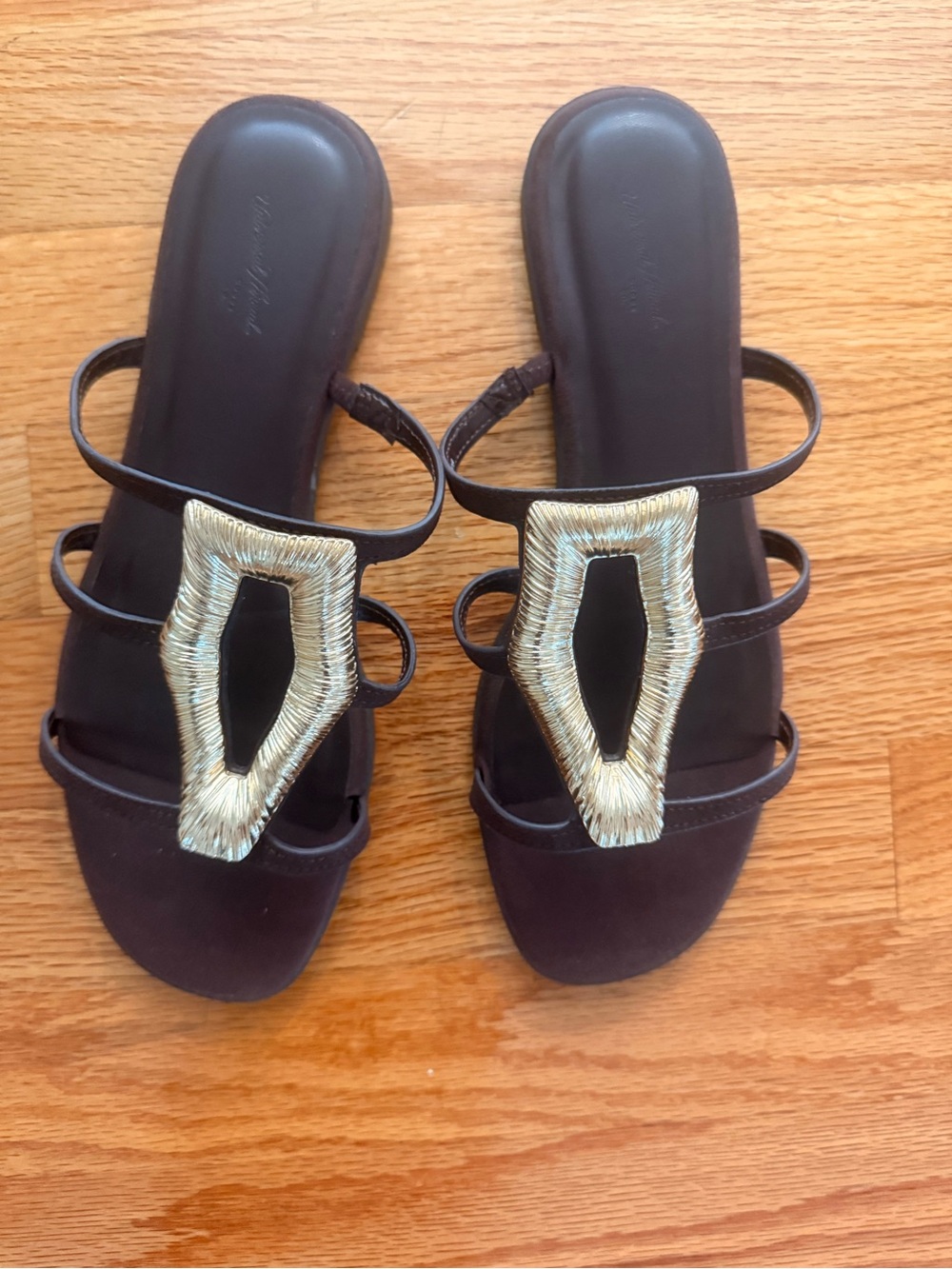 Women’s Brown Strappy Sandals with Gold Accent